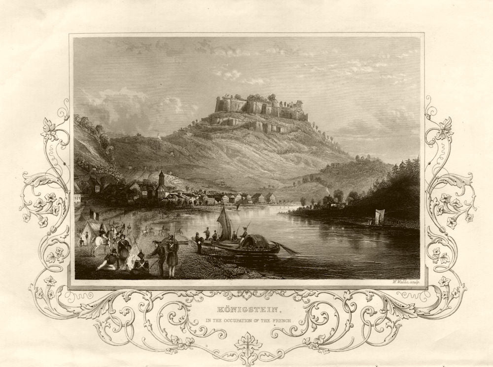 Festung Königstein Fortress, near Dresden. River Elbe. TALLIS c1855 old print